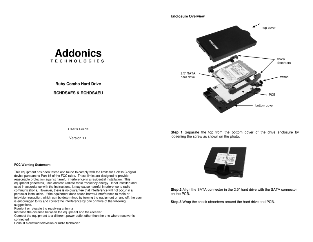 Addonics Technologies RCHDSAES manual Addonics, Enclosure Overview 