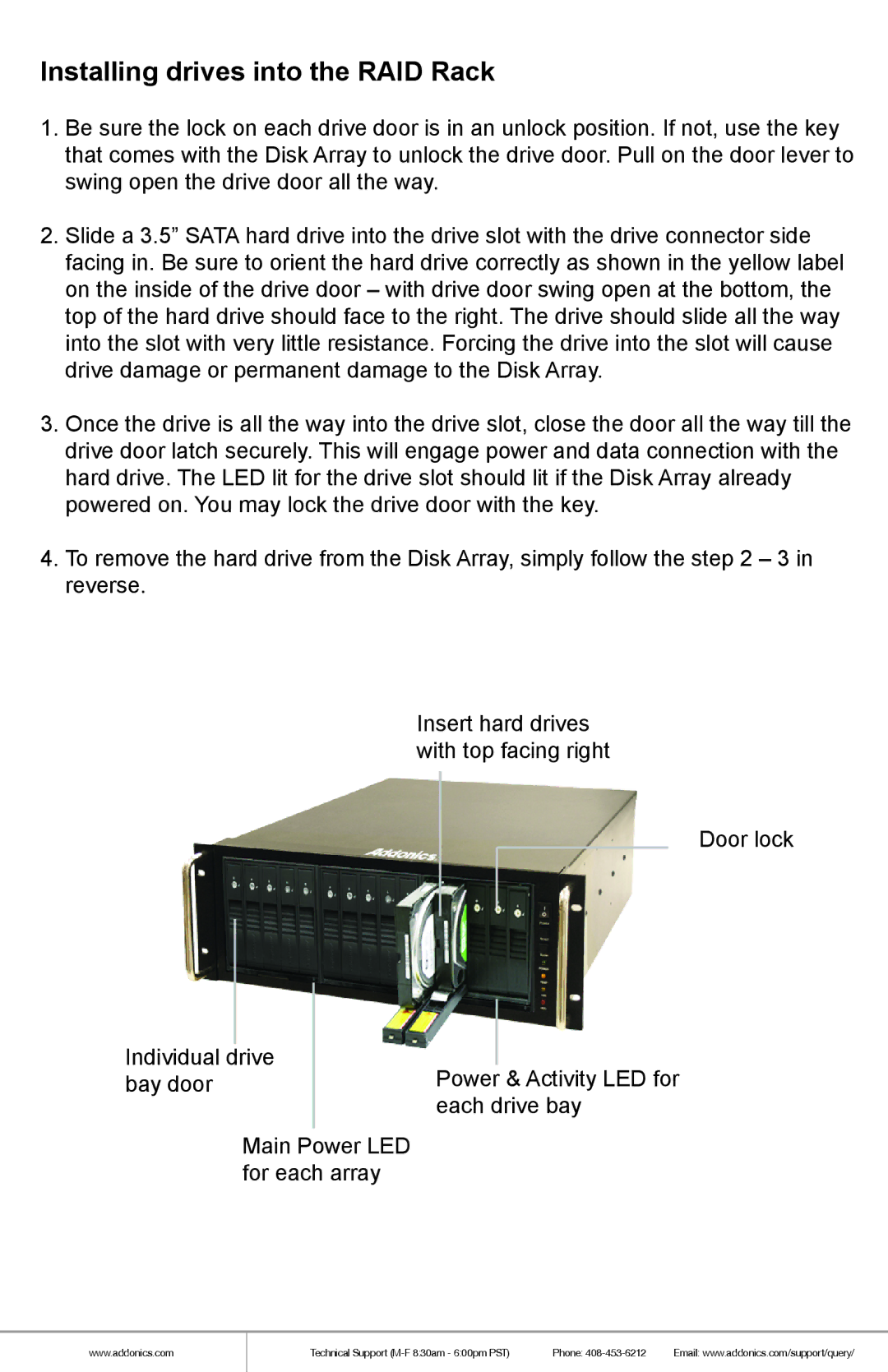 Addonics Technologies RR2035ASDES manual Installing drives into the RAID Rack 