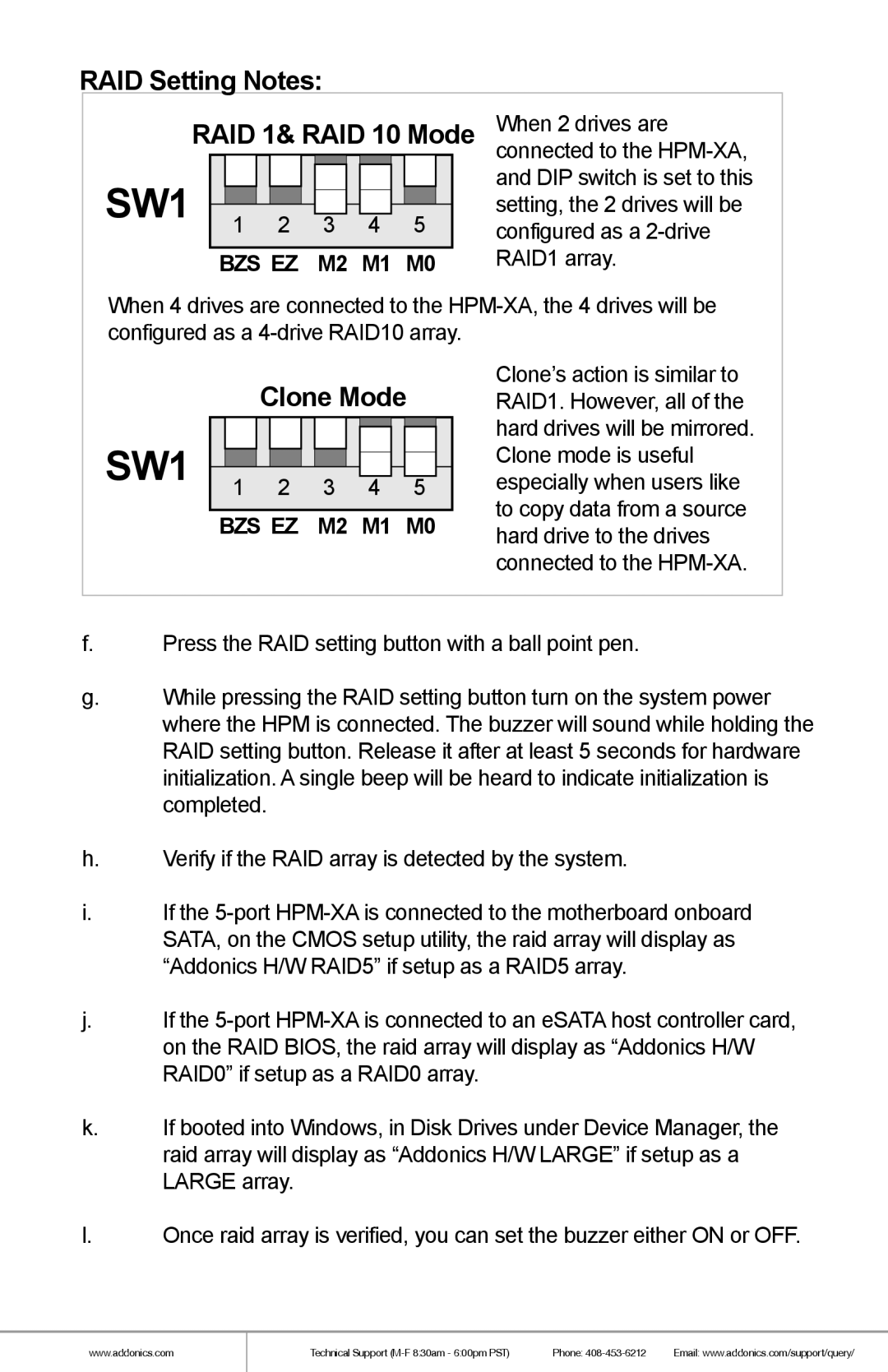 Addonics Technologies RR2035ASDES manual RAID Setting Notes 