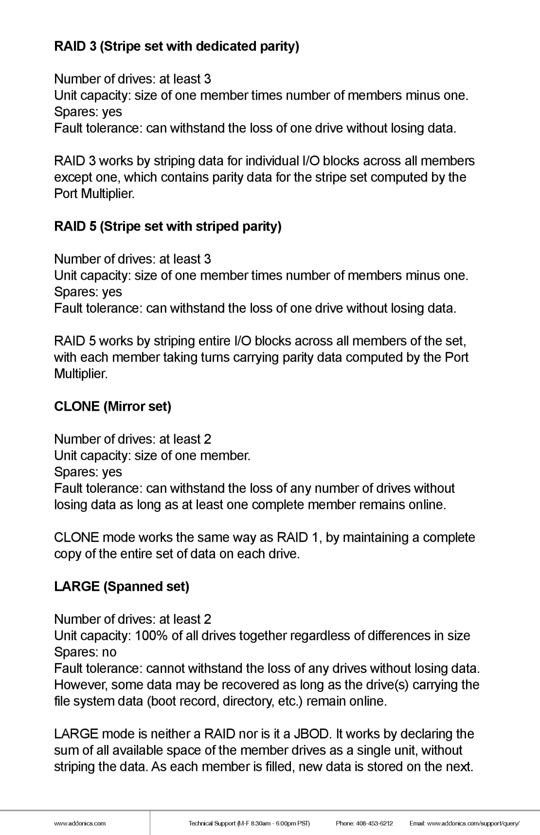 Addonics Technologies RR2035ASDML manual RAID 3 Stripe set with dedicated parity, RAID 5 Stripe set with striped parity 