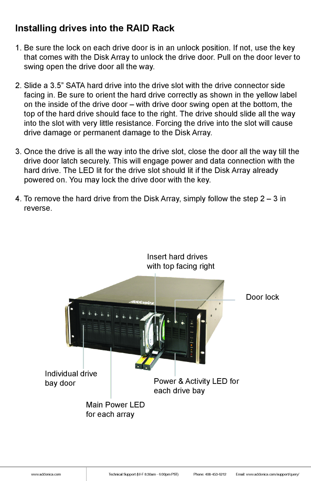 Addonics Technologies RR2035ASDML manual Installing drives into the RAID Rack 