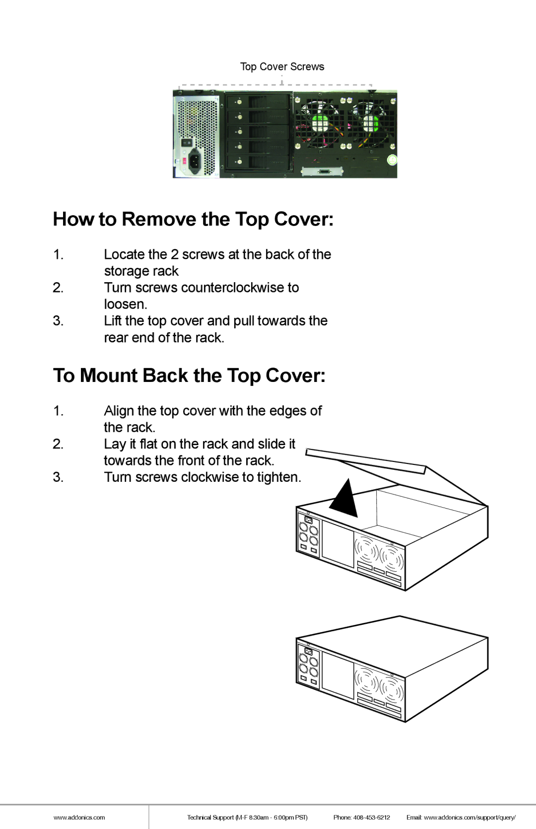 Addonics Technologies RR2035ASDML manual How to Remove the Top Cover, To Mount Back the Top Cover 