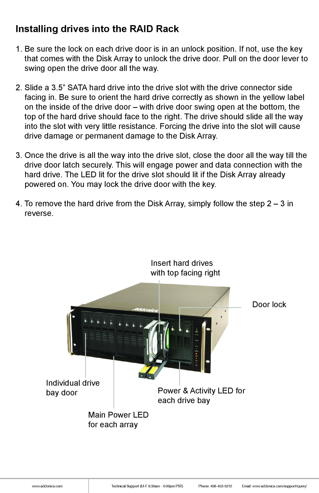 Addonics Technologies RR2035ASDML manual Installing drives into the RAID Rack 