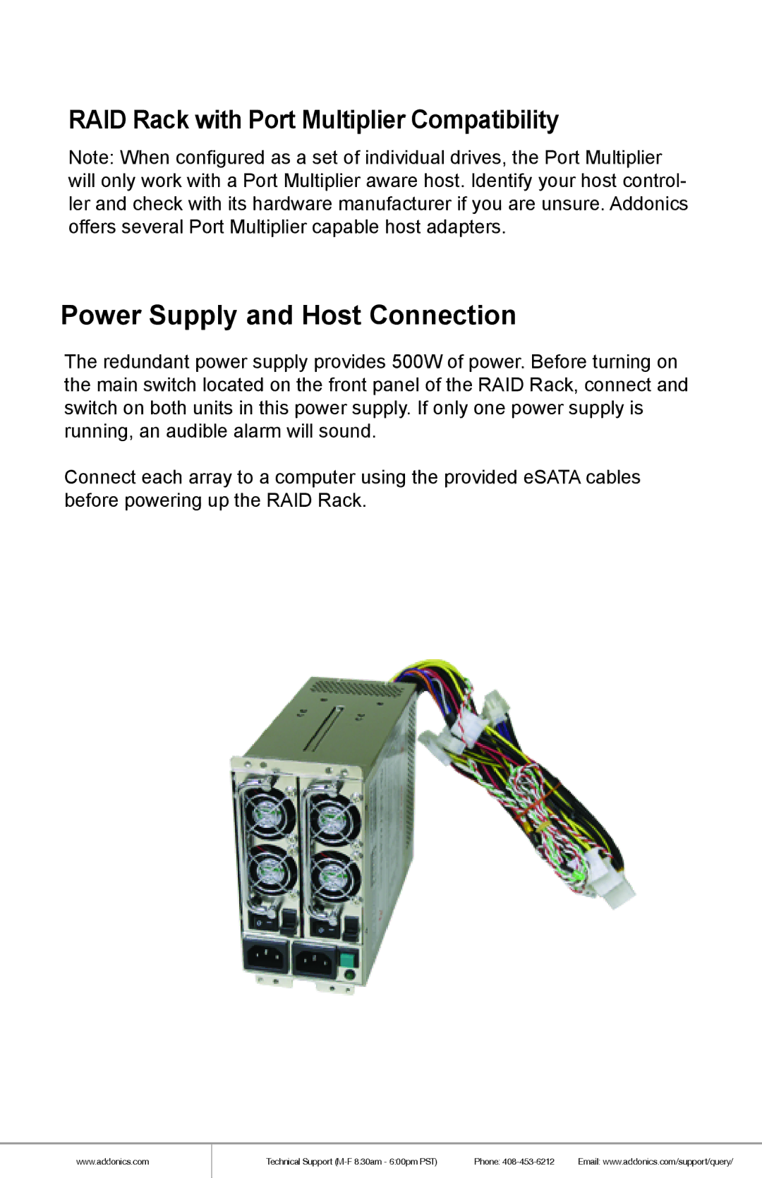 Addonics Technologies RR2035RSDES manual Power Supply and Host Connection 