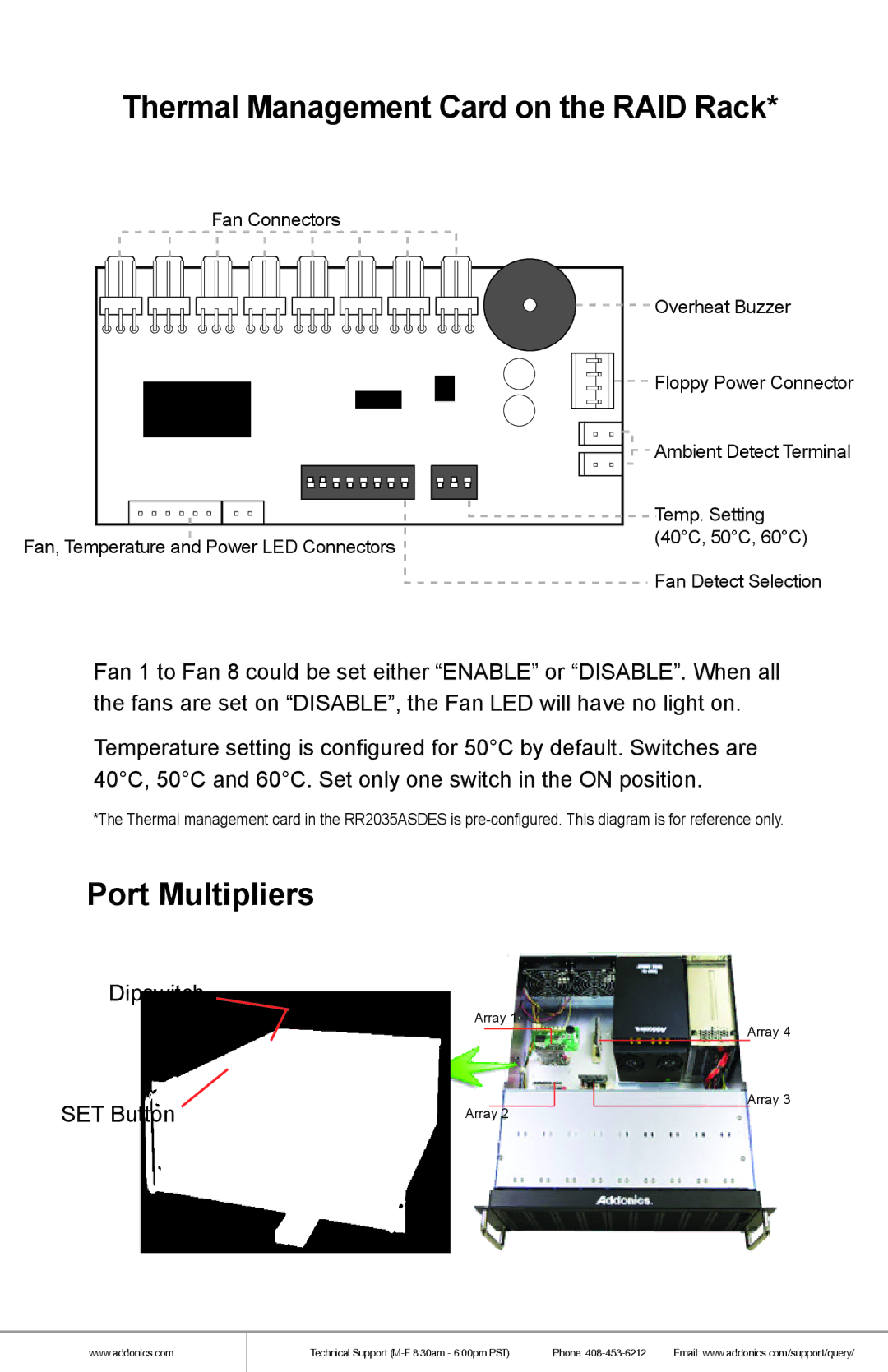 Addonics Technologies RR2035RSDES manual Thermal Management Card on the RAID Rack, Port Multipliers 