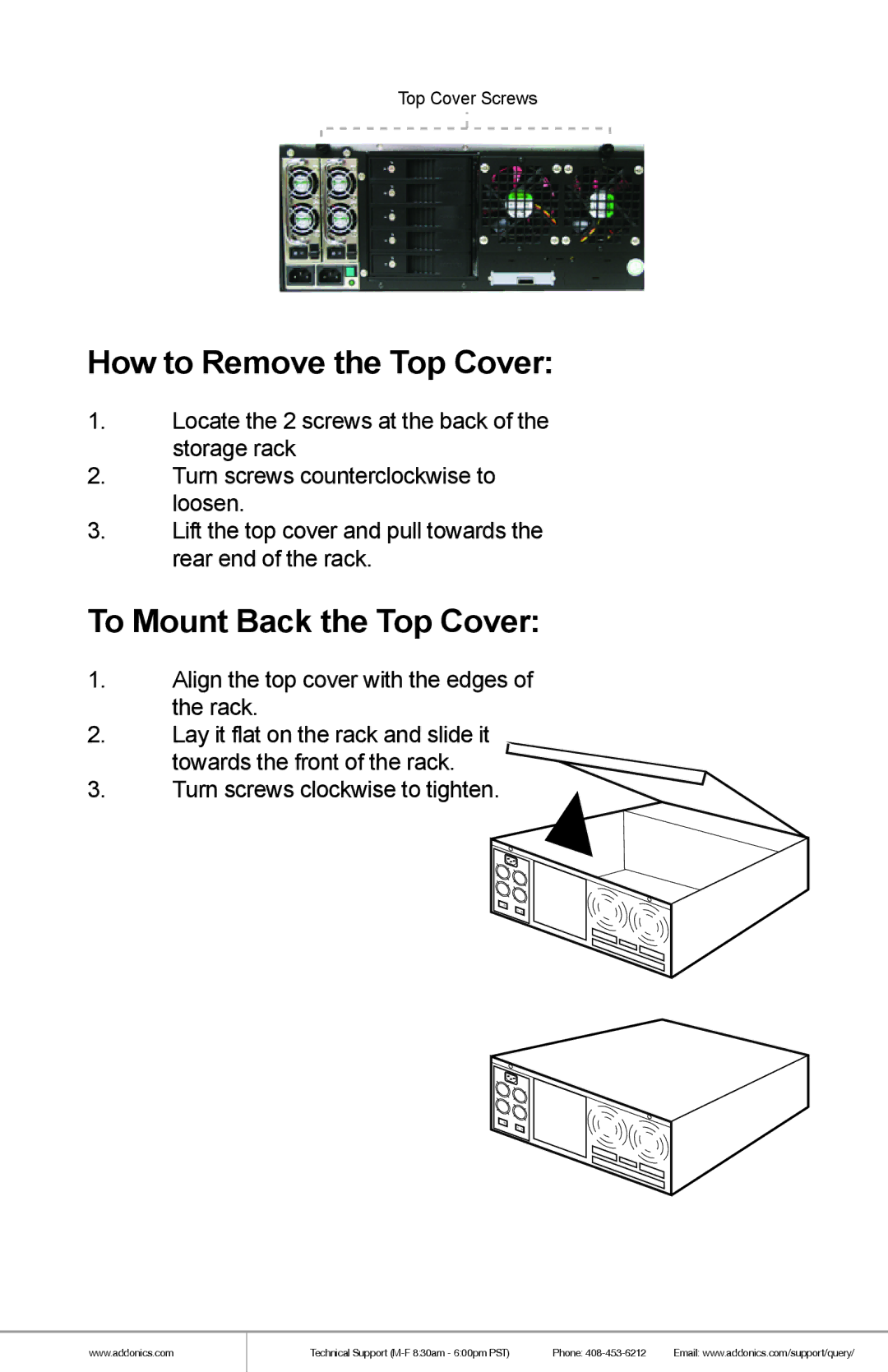 Addonics Technologies RR2035RSDMS manual How to Remove the Top Cover, To Mount Back the Top Cover 