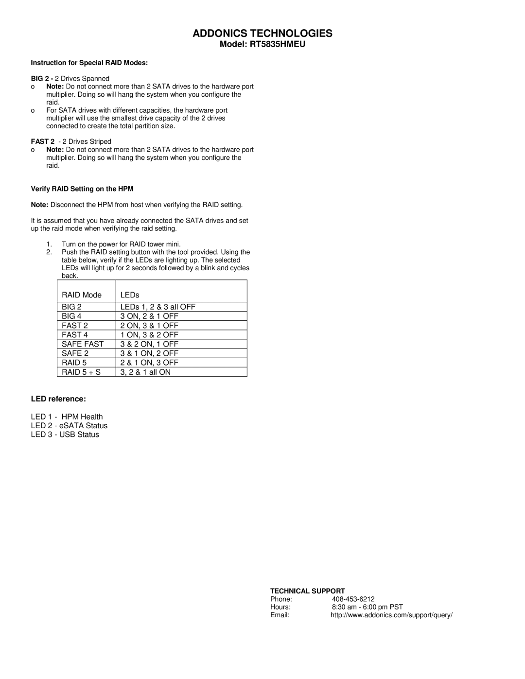 Addonics Technologies RT5835HMEU manual Instruction for Special RAID Modes, Verify RAID Setting on the HPM 