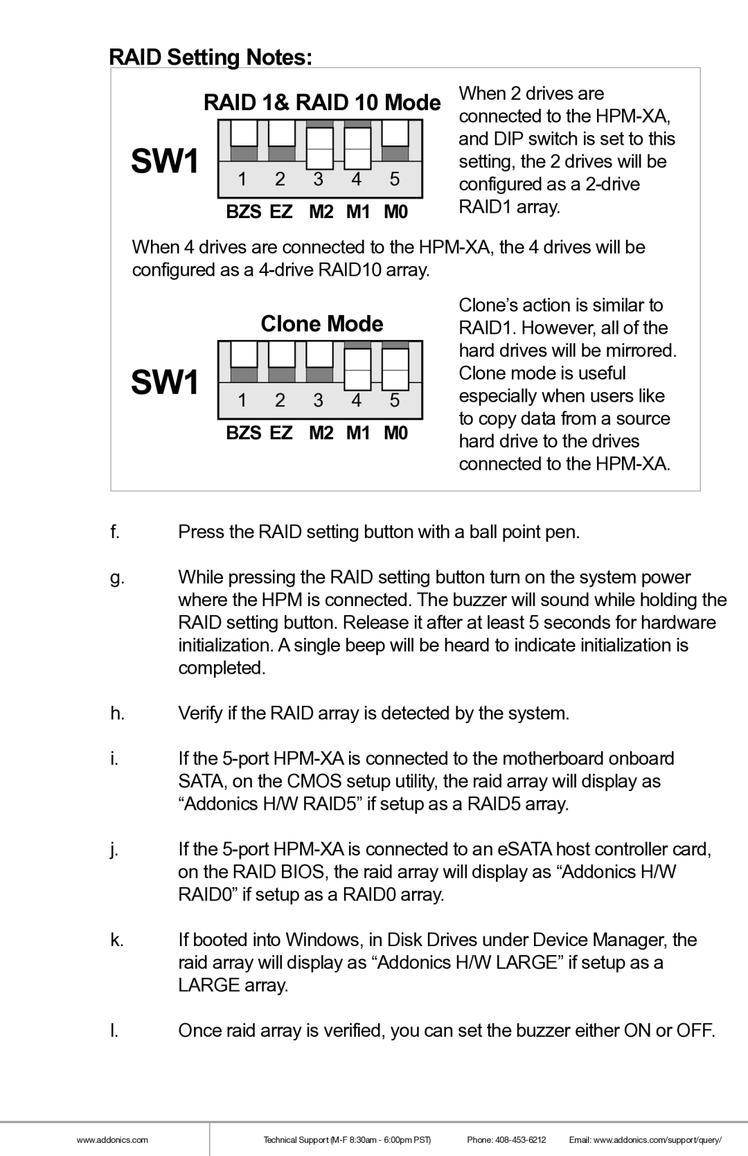 Addonics Technologies RT93DAHXML manual RAID Setting Notes 