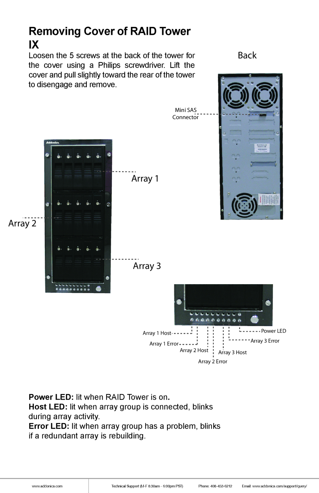 Addonics Technologies RT93SNDHMS manual Removing Cover of RAID Tower, Back 