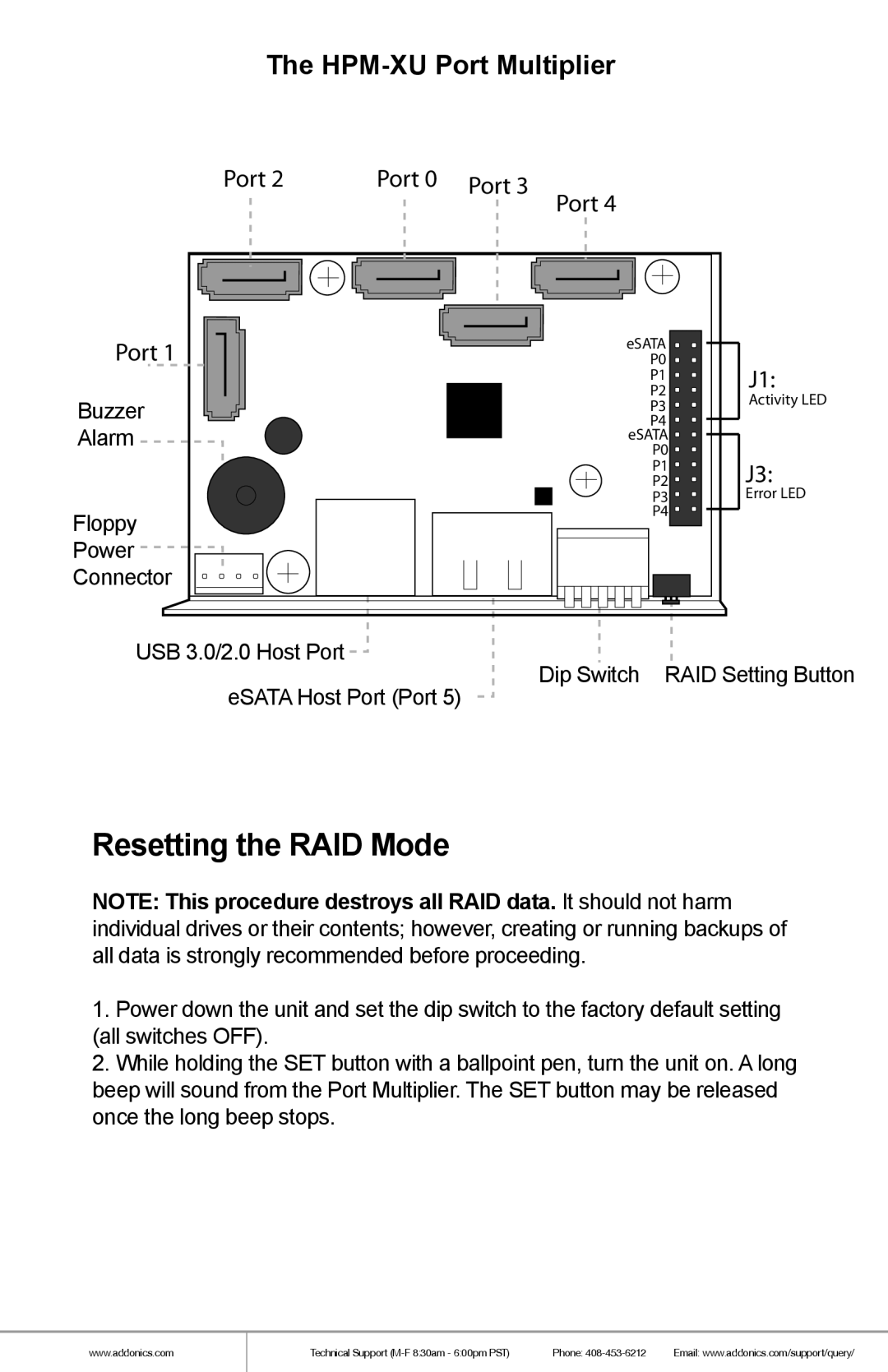 Addonics Technologies RTM2233EU3 manual Resetting the RAID Mode, The HPM-XU Port Multiplier, Port 0 Port 