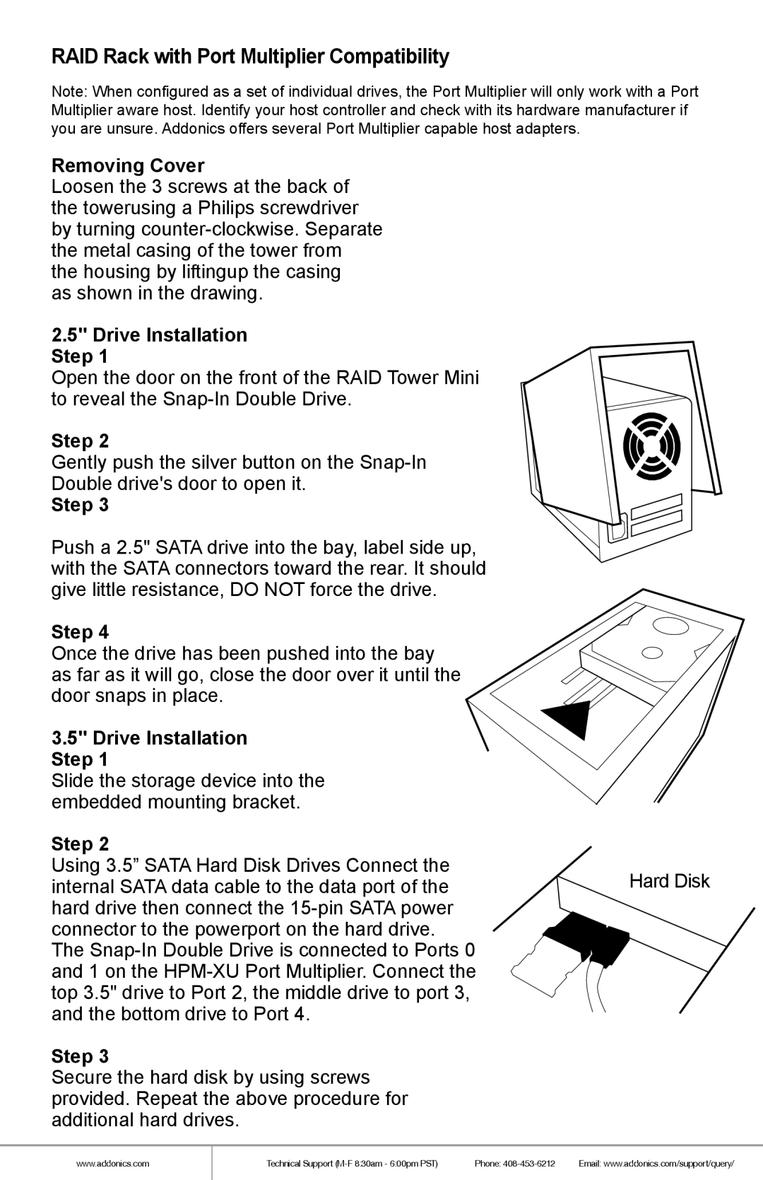 Addonics Technologies RTM2233EU3 manual Removing Cover, Drive Installation Step 