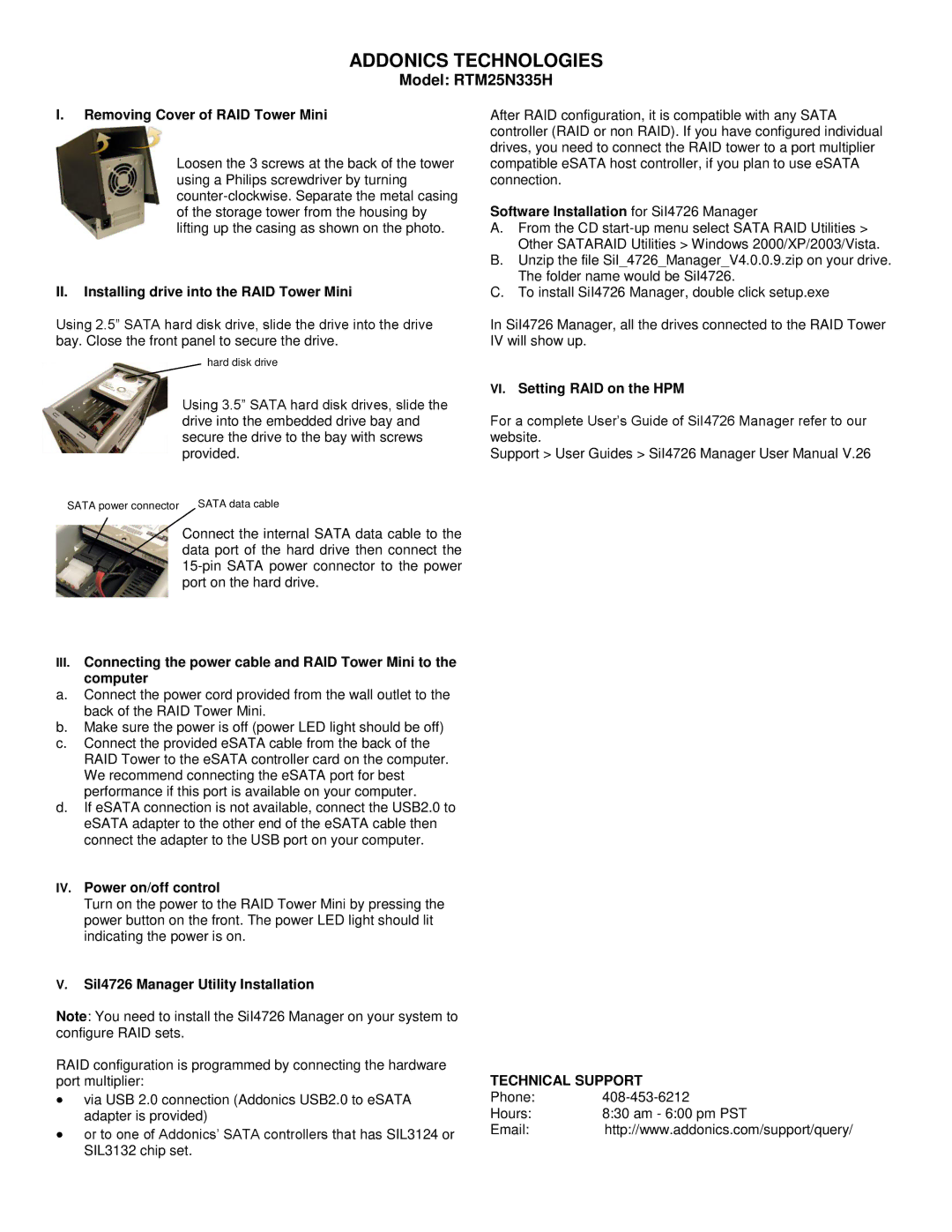 Addonics Technologies user manual Addonics Technologies, Model RTM25N335H 