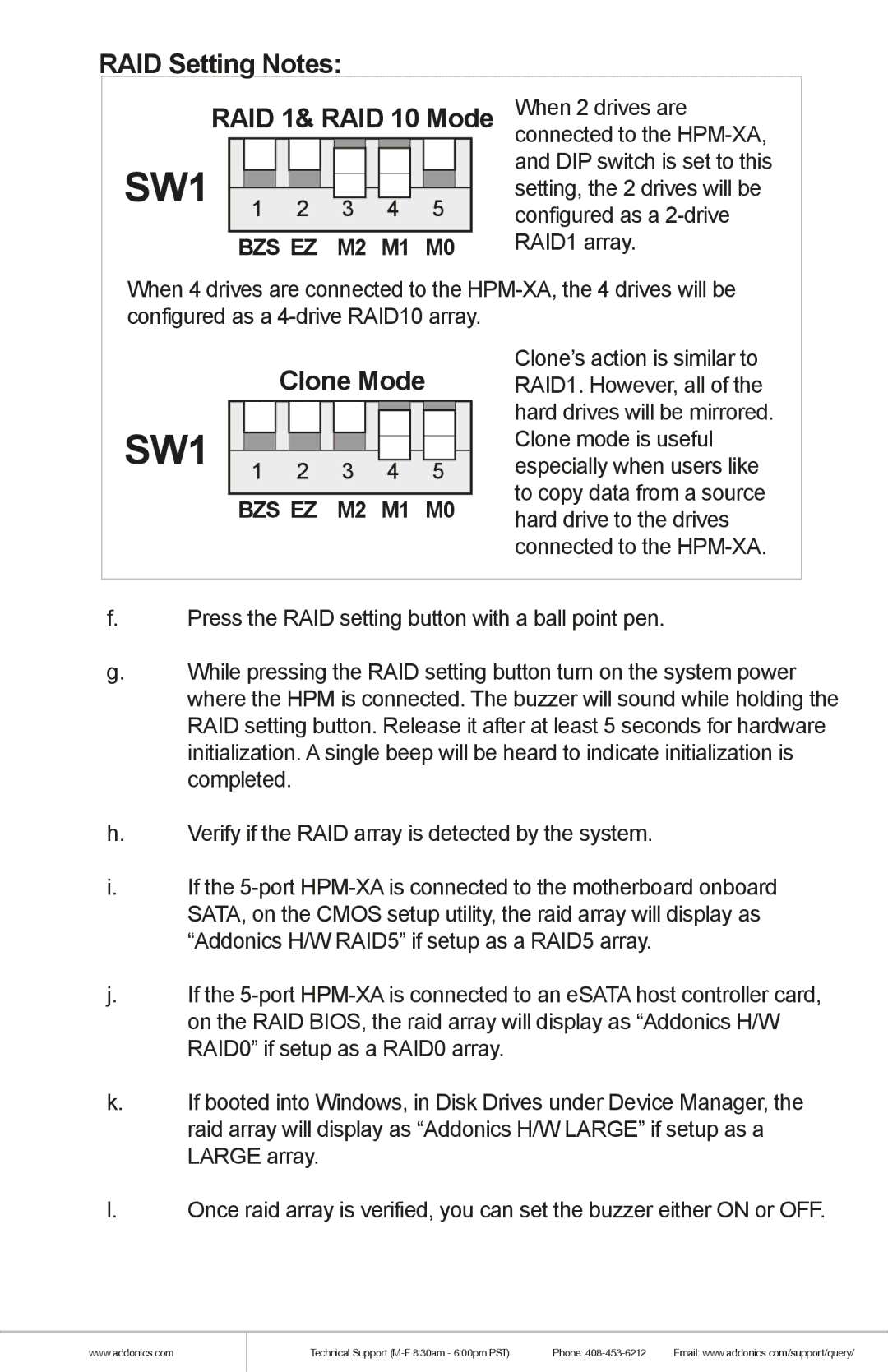 Addonics Technologies ST3HPMRXA manual RAID Setting Notes 