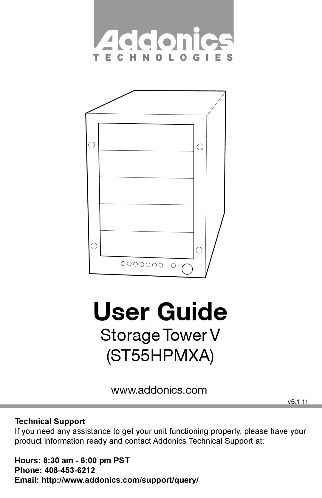 Addonics Technologies ST55HPMXA manual Technical Support, Hours 830 am 600 pm PST Phone 