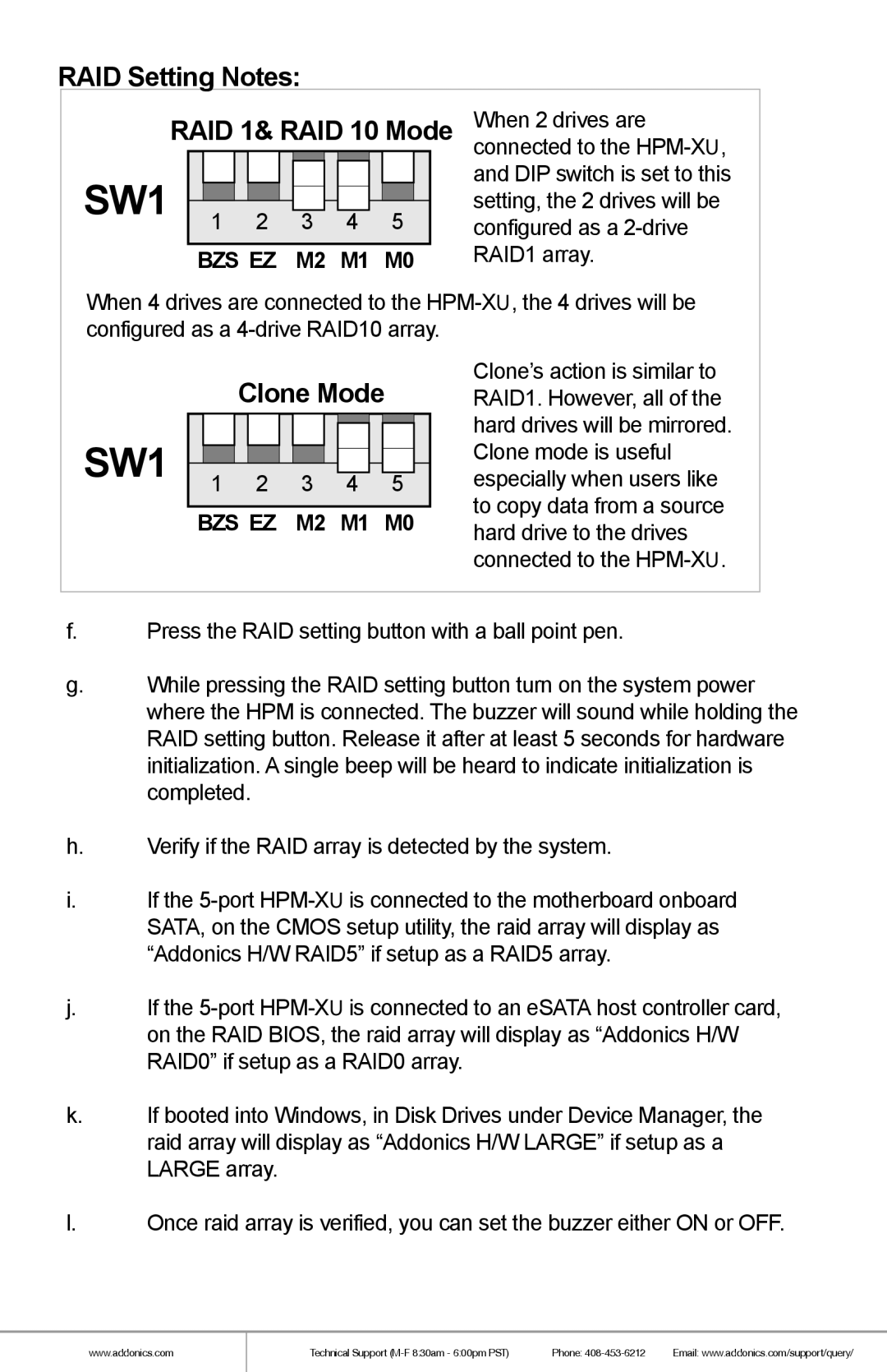 Addonics Technologies ST55HPMXU manual RAID Setting Notes 