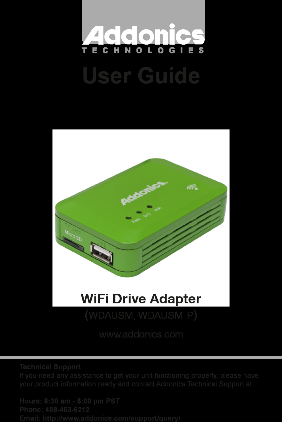 Addonics Technologies WDAUSM-P manual User Guide, WiFi Drive Adapter, Wdausm, Wdausm-P, T E C H N O L O G I E S 