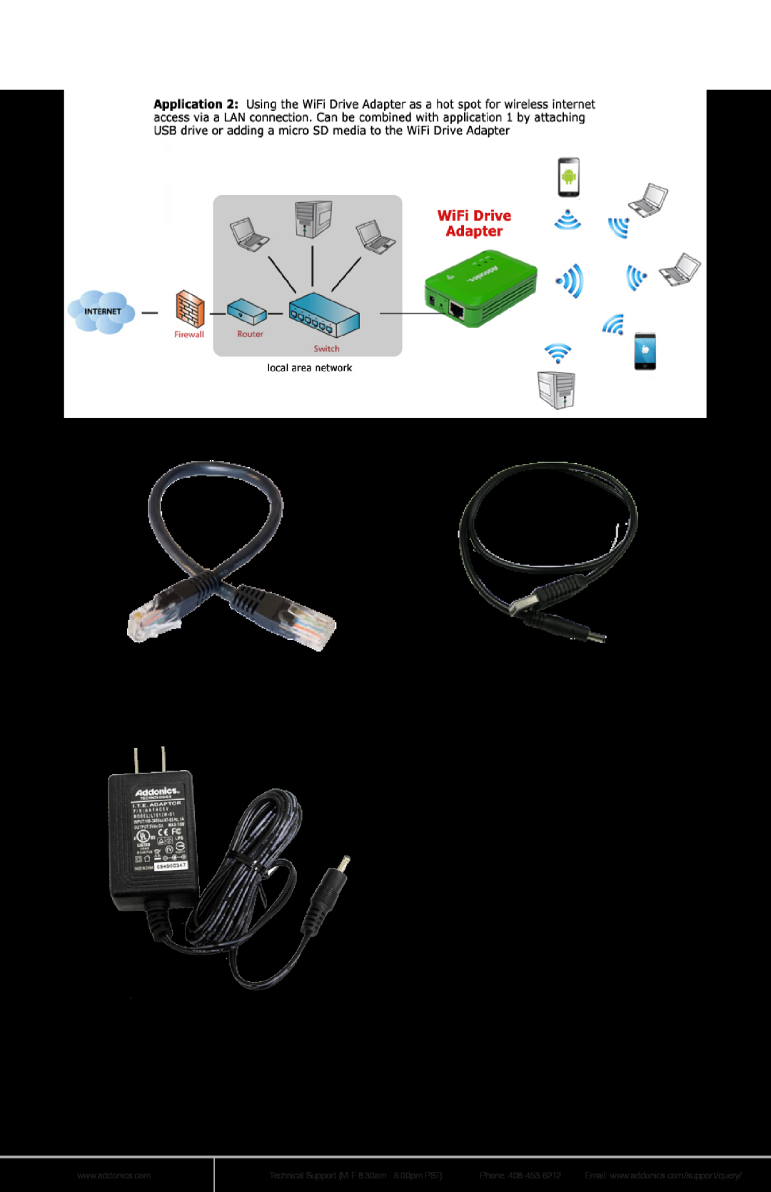 Addonics Technologies manual Network Cable, USB Power cable, Included with Model WDAUSM, WDAUSM-P, Phone 