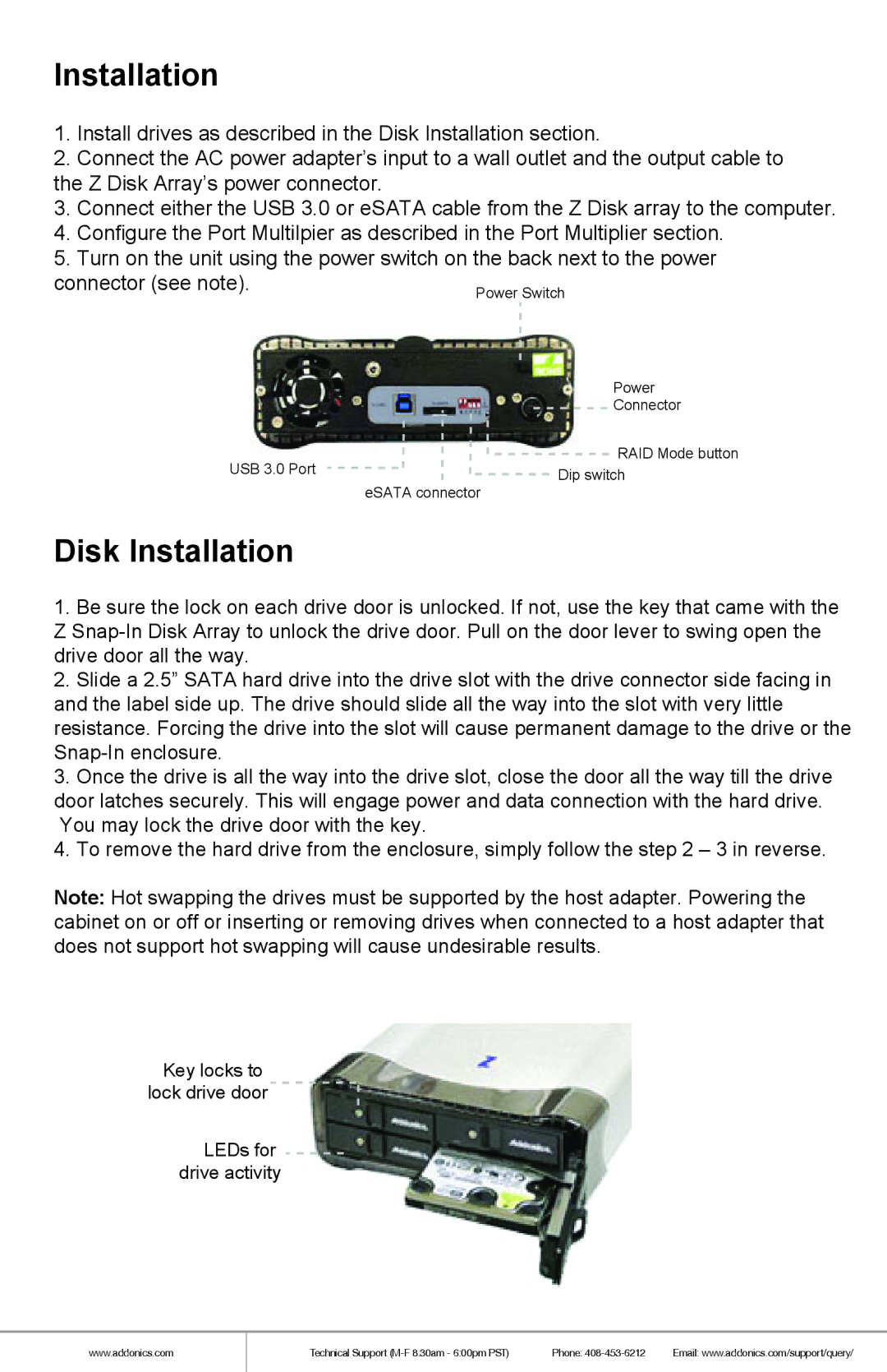 Addonics Technologies Z4SNHU3 manual Disk Installation 