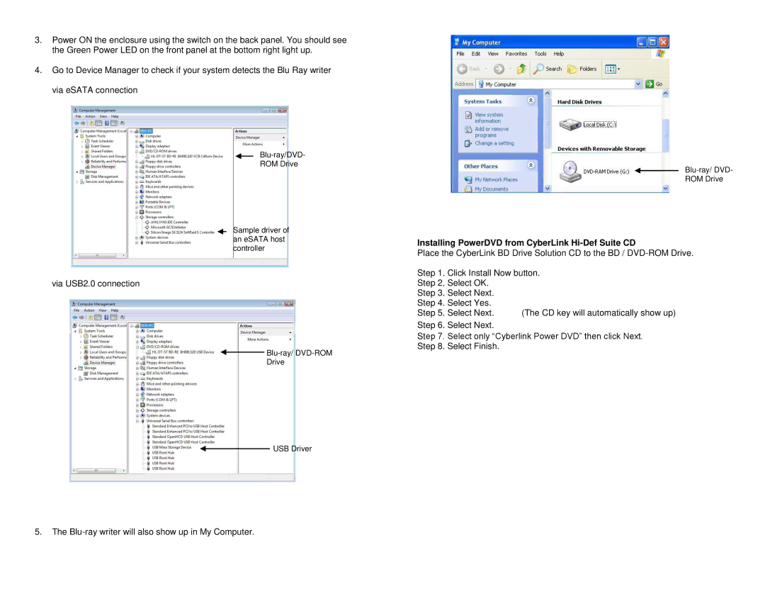 Addonics Technologies ZBW-10LS2EU manual Via USB2.0 connection, Installing PowerDVD from CyberLink Hi-Def Suite CD 