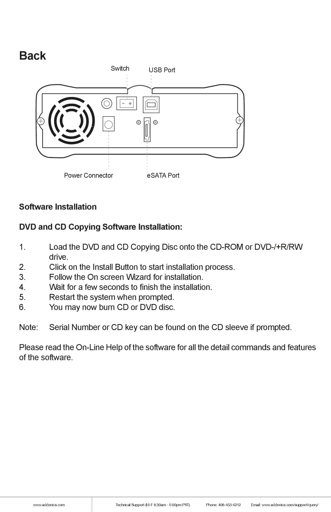 Addonics Technologies ZDVRRWESU manual Back 