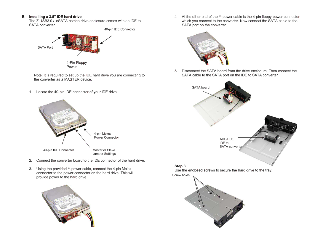 Addonics Technologies ZESSIU3CS manual Installing a 3.5 IDE hard drive 