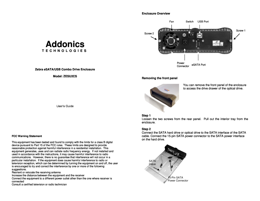 Addonics Technologies manual Zebra eSATA/USB Combo Drive Enclosure Model ZESU2CS, Enclosure Overview, Step, Addonics 