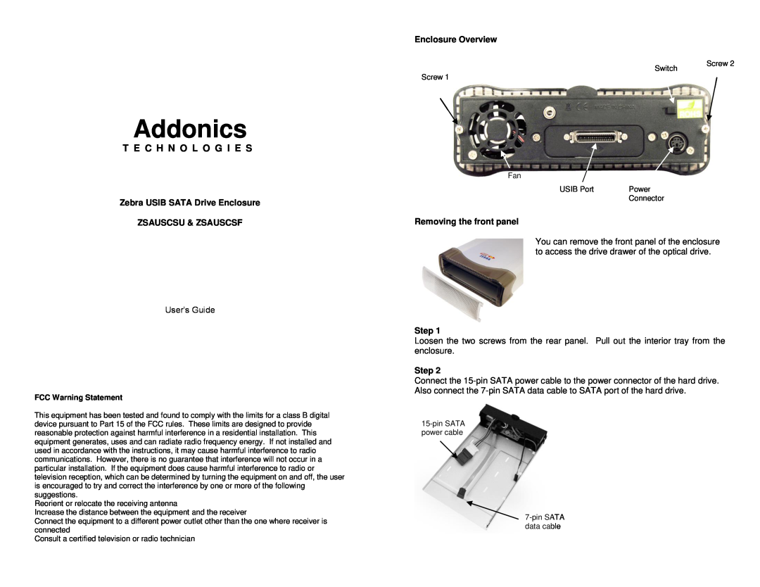 Addonics Technologies manual Zebra USIB SATA Drive Enclosure ZSAUSCSU & ZSAUSCSF, Enclosure Overview, Step, Addonics 