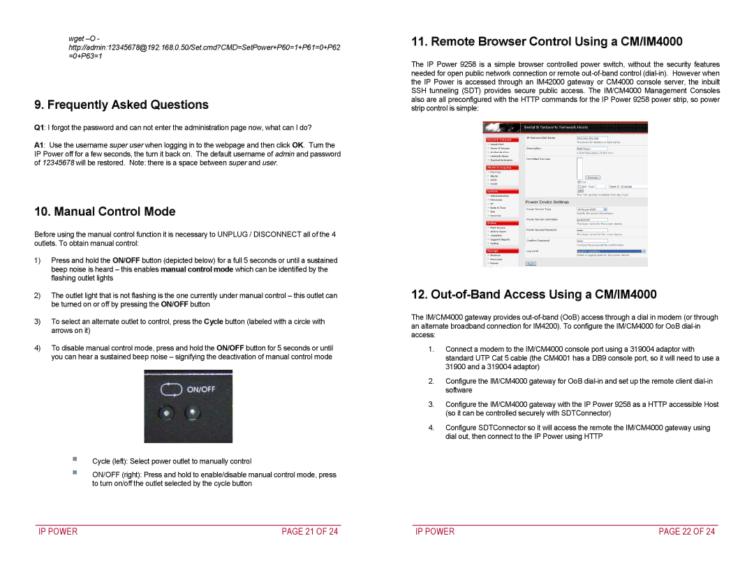 Addtron Technology 9258 Frequently Asked Questions, Manual Control Mode, Remote Browser Control Using a CM/IM4000 