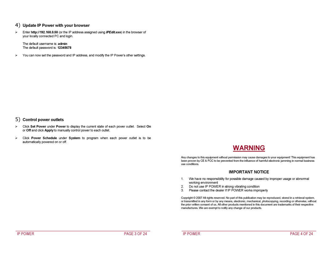 Addtron Technology 9258 quick start Update IP Power with your browser, Control power outlets 