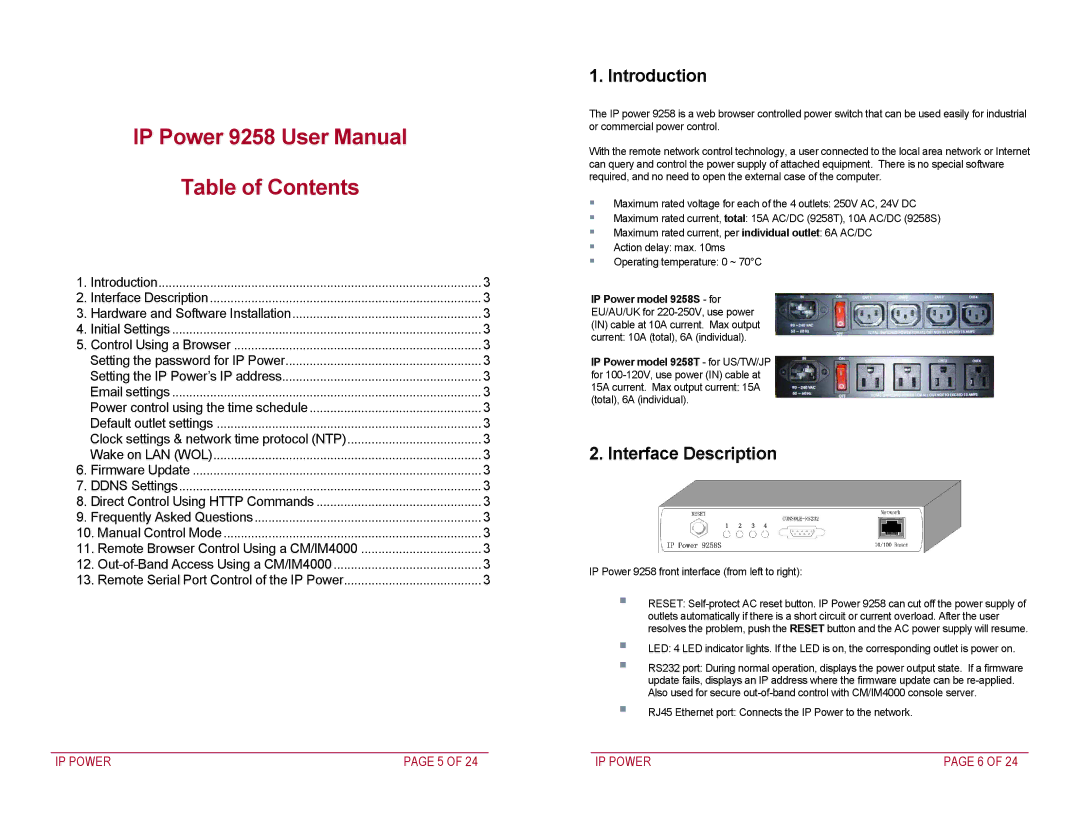 Addtron Technology 9258 quick start Table of Contents 