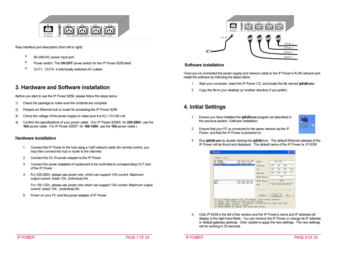 Addtron Technology 9258 Hardware and Software Installation, Initial Settings, Hardware installation, Software installation 