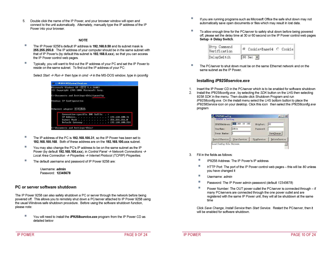 Addtron Technology quick start PC or server software shutdown, Installing IP9258service.exe 