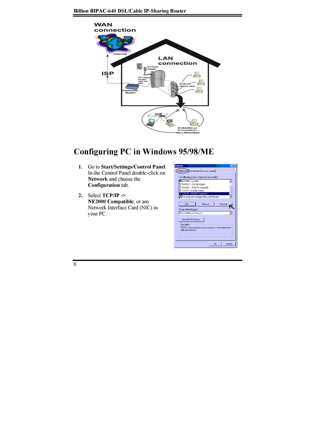 Addtron Technology TELEWELL TW-640 quick start Configuring PC in Windows 95/98/ME 