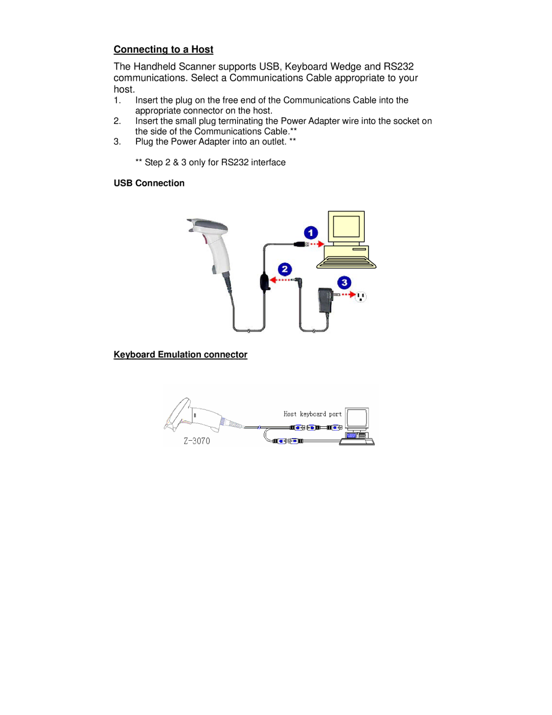 Adesso 2000 manual Connecting to a Host, USB Connection Keyboard Emulation connector 