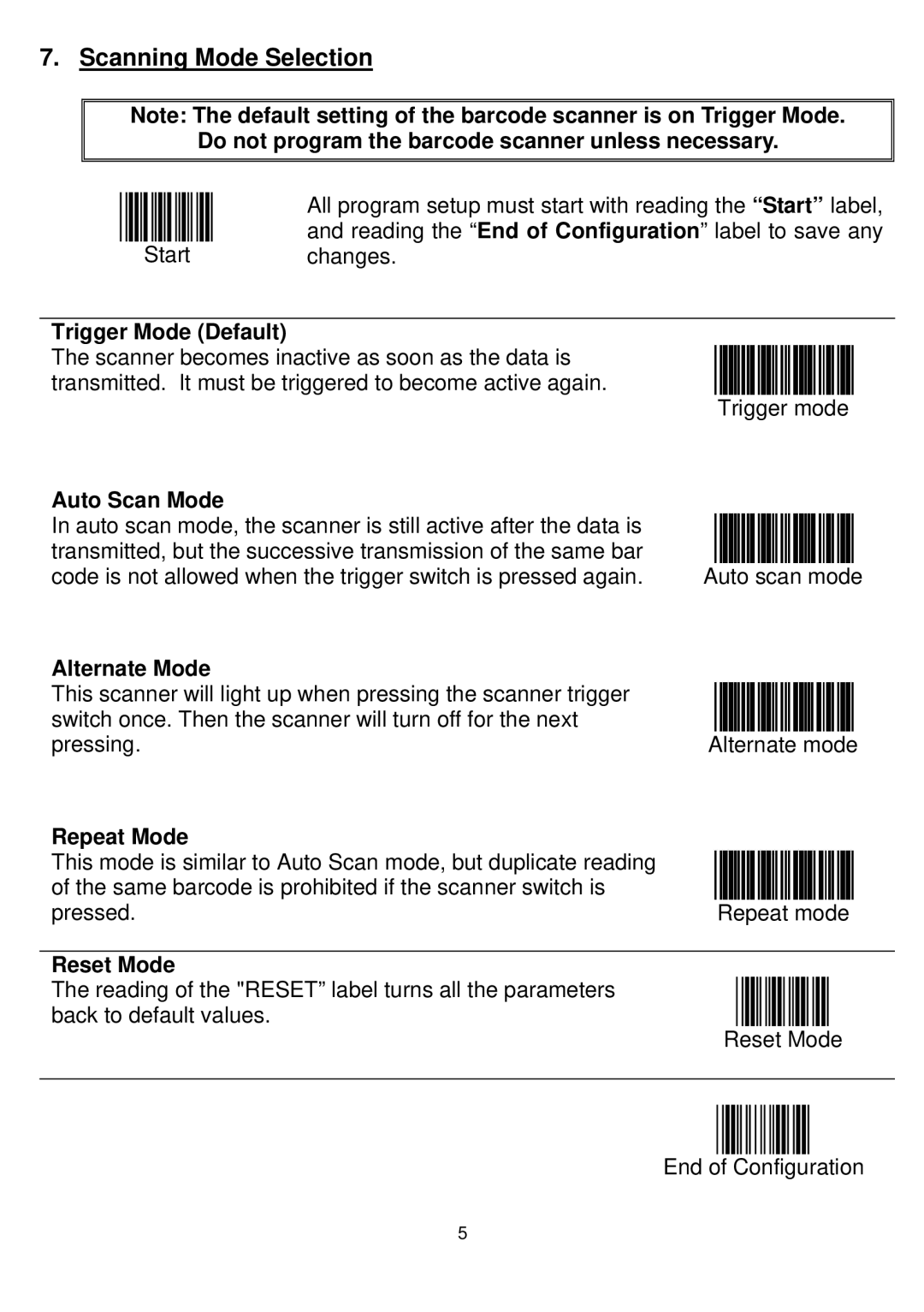 Adesso 2100 Series manual Scanning Mode Selection 