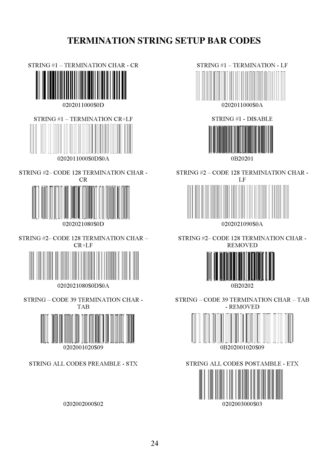 Adesso 3000 manual Termination String Setup BAR Codes 