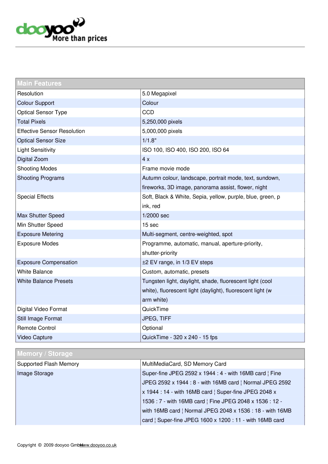 Adesso 555 manual Main Features, Memory / Storage 