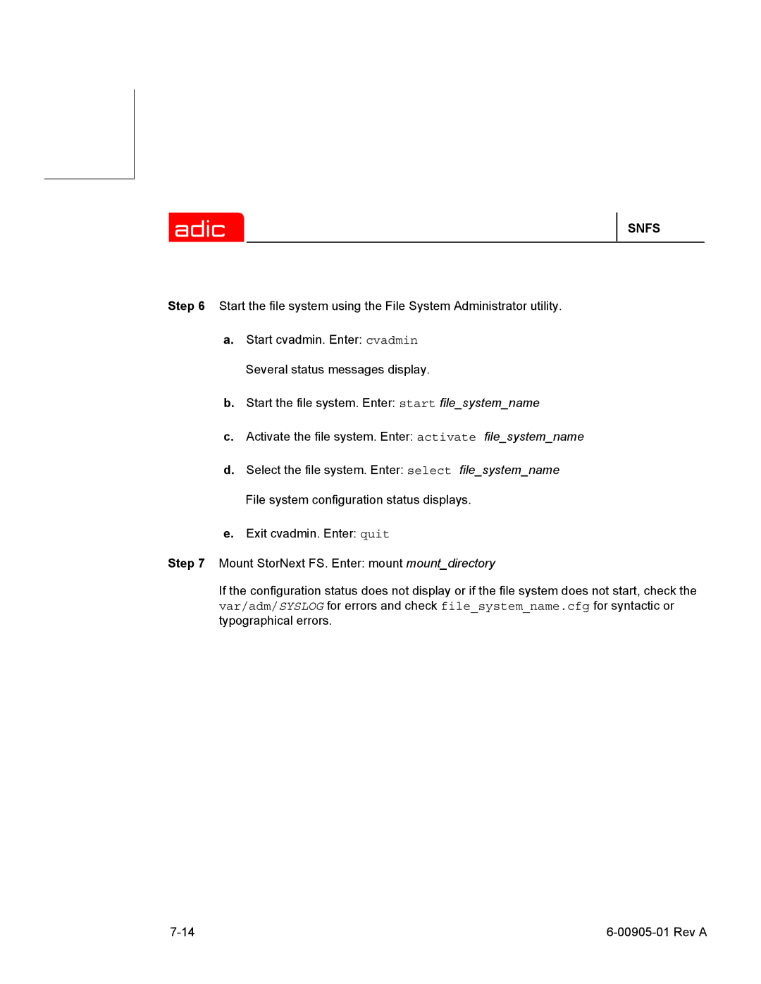 ADIC 2.2 manual Snfs 