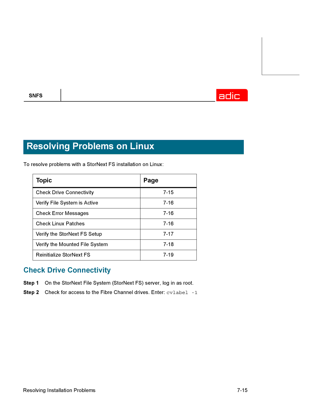 ADIC 2.2 manual Resolving Problems on Linux, Topic 