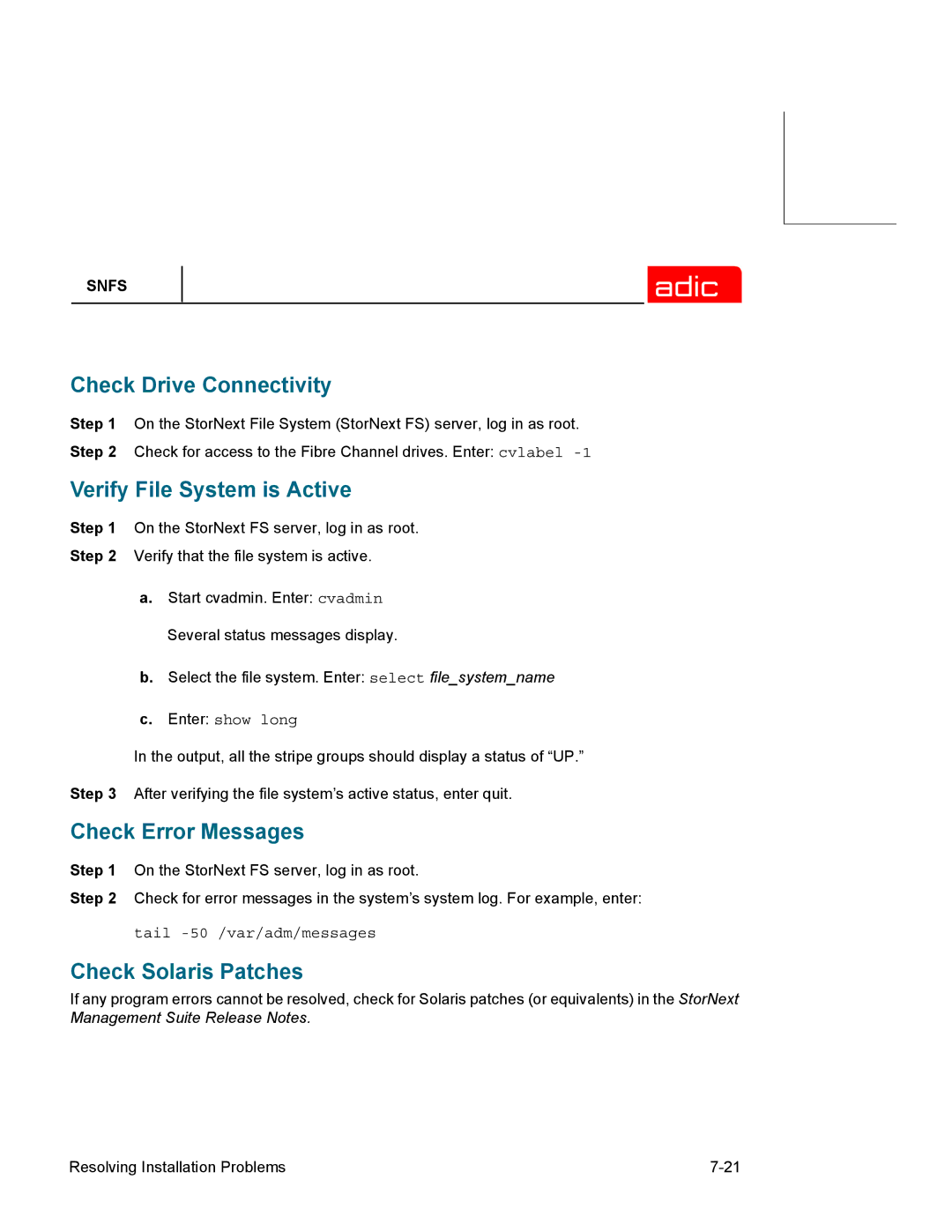 ADIC 2.2 manual Check Drive Connectivity, Check Solaris Patches 