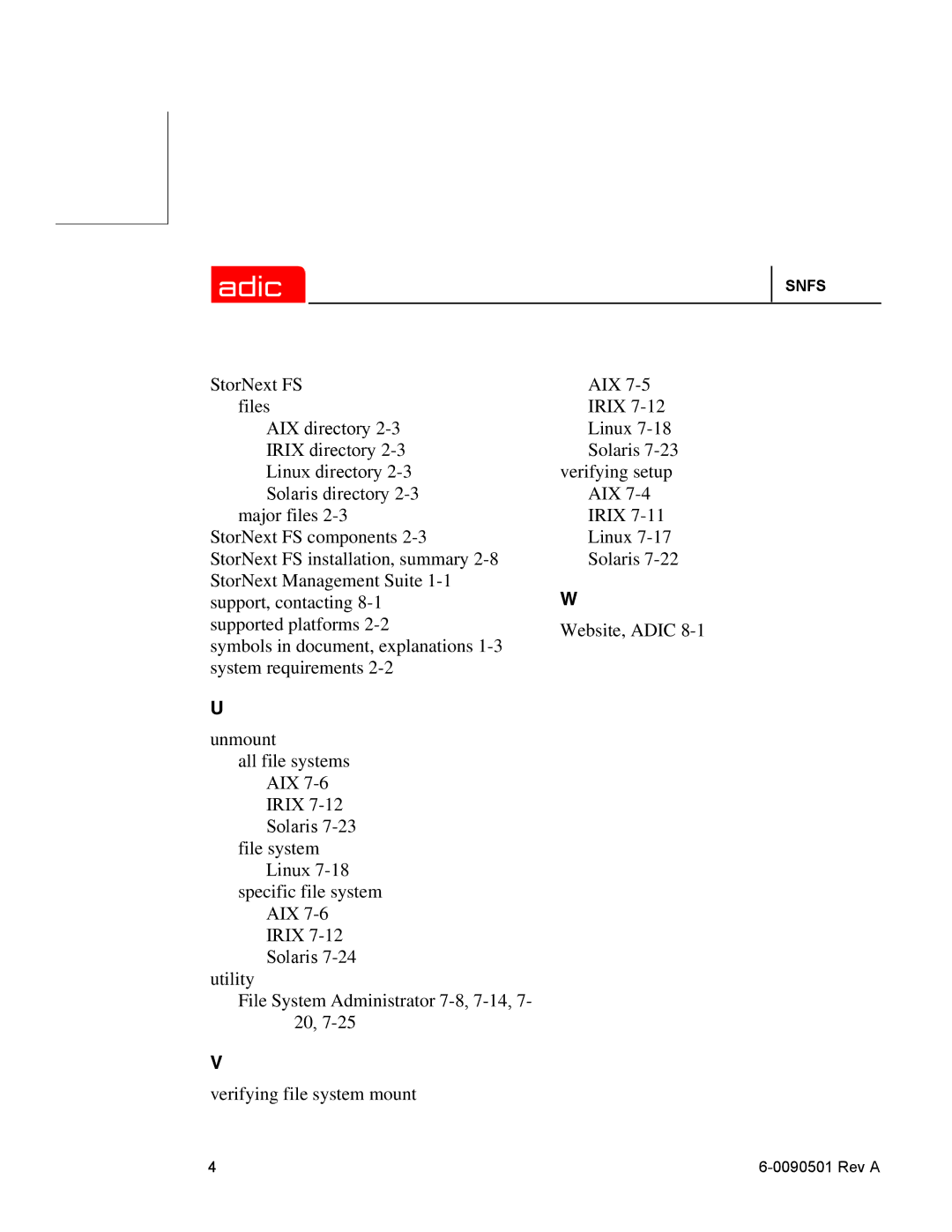 ADIC 2.2 manual Snfs 