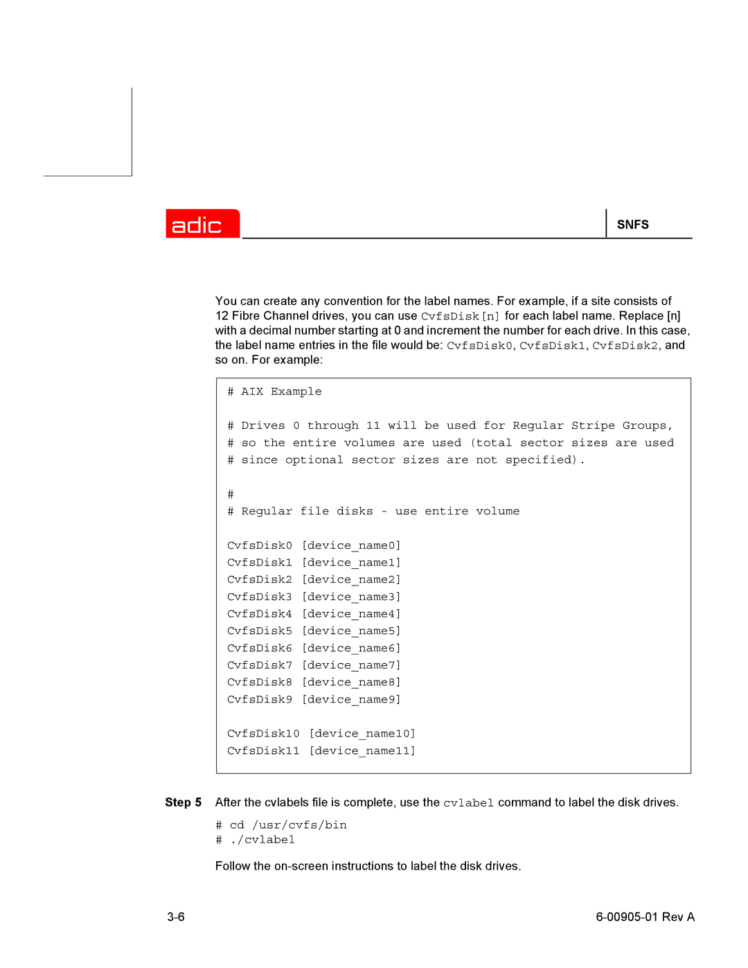 ADIC 2.2 manual # cd /usr/cvfs/bin # ./cvlabel 