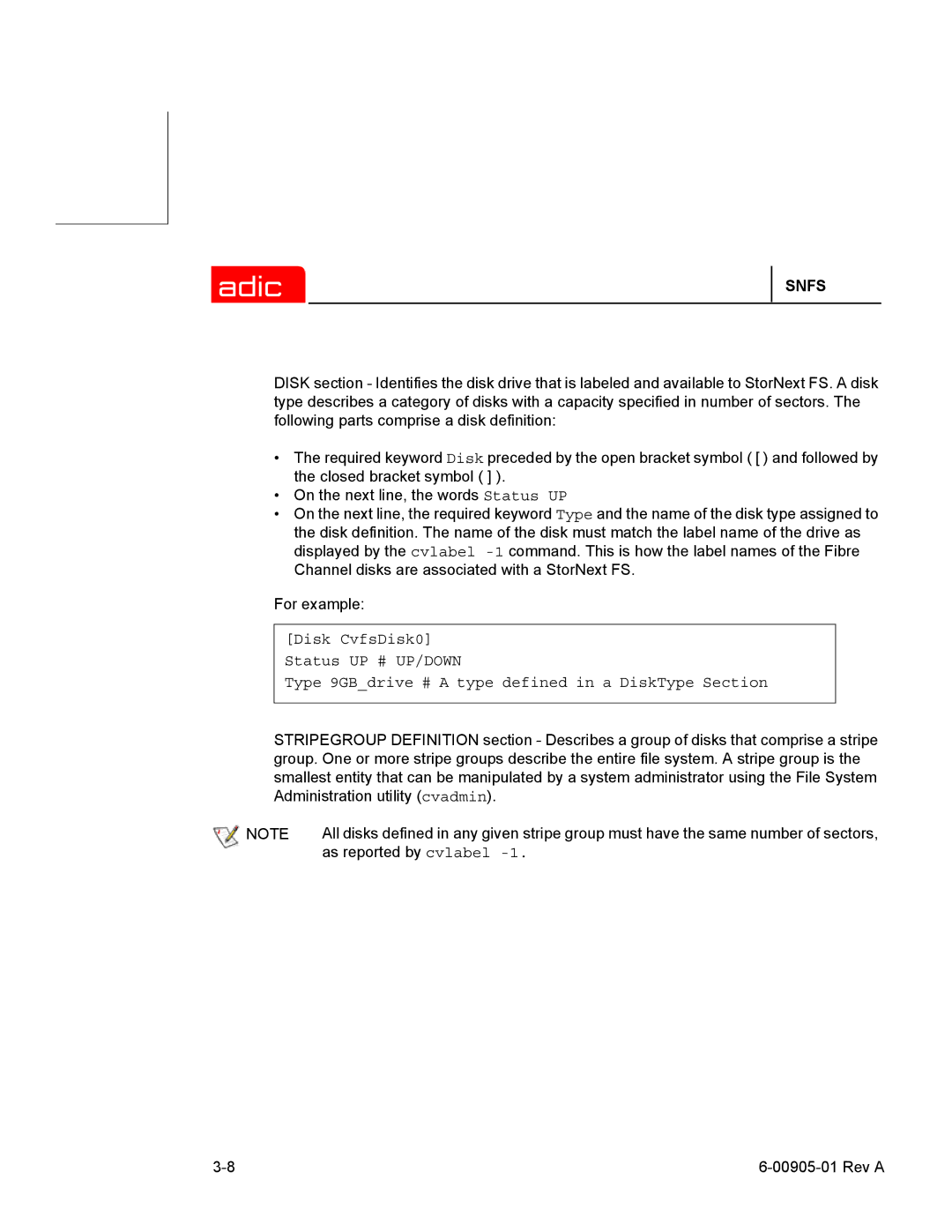 ADIC 2.2 manual Snfs 