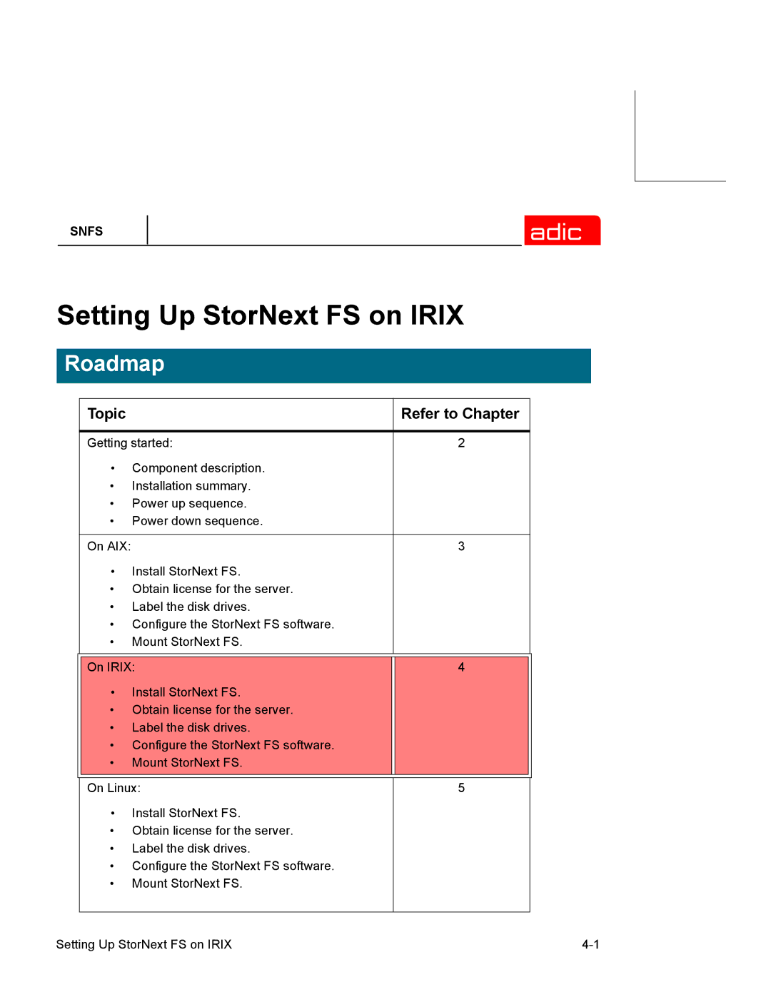 ADIC 2.2 manual Setting Up StorNext FS on Irix 