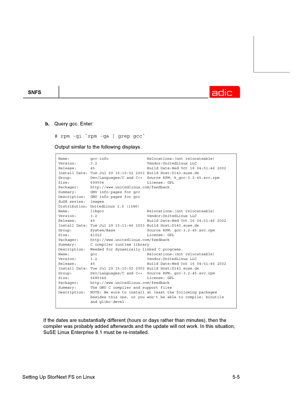 ADIC 2.2 manual # rpm -qi `rpm -qa grep gcc` 