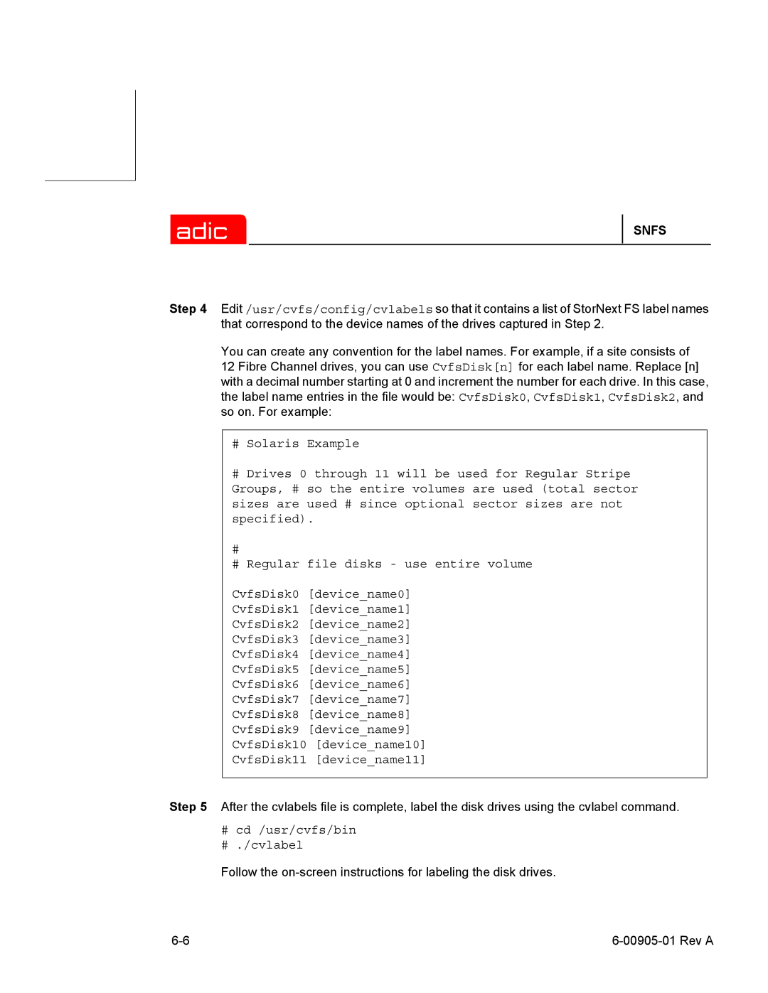 ADIC 2.2 manual # cd /usr/cvfs/bin # ./cvlabel 