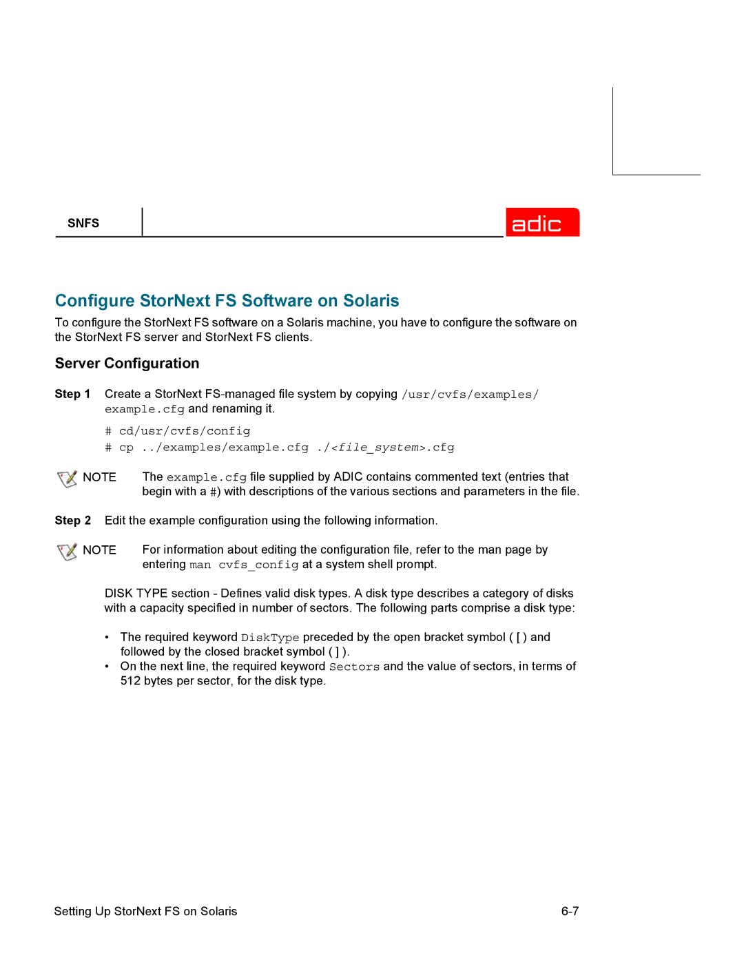 ADIC 2.2 manual Configure StorNext FS Software on Solaris, Server Configuration 