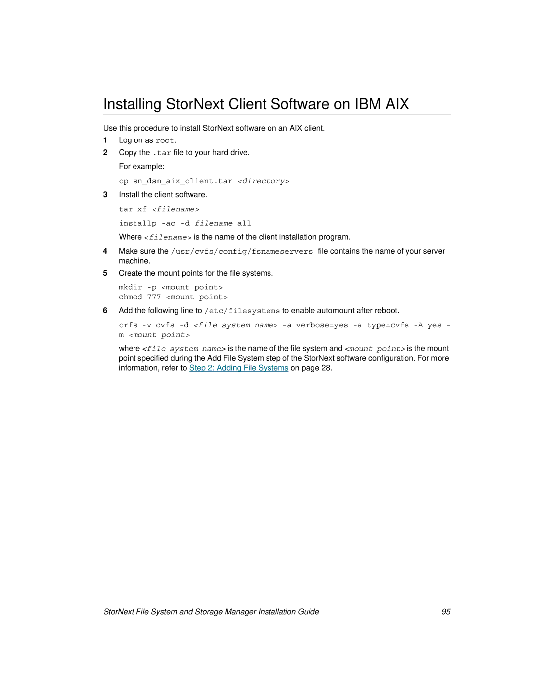 ADIC 2.8 manual Installing StorNext Client Software on IBM AIX, Cp sndsmaixclient.tar directory 