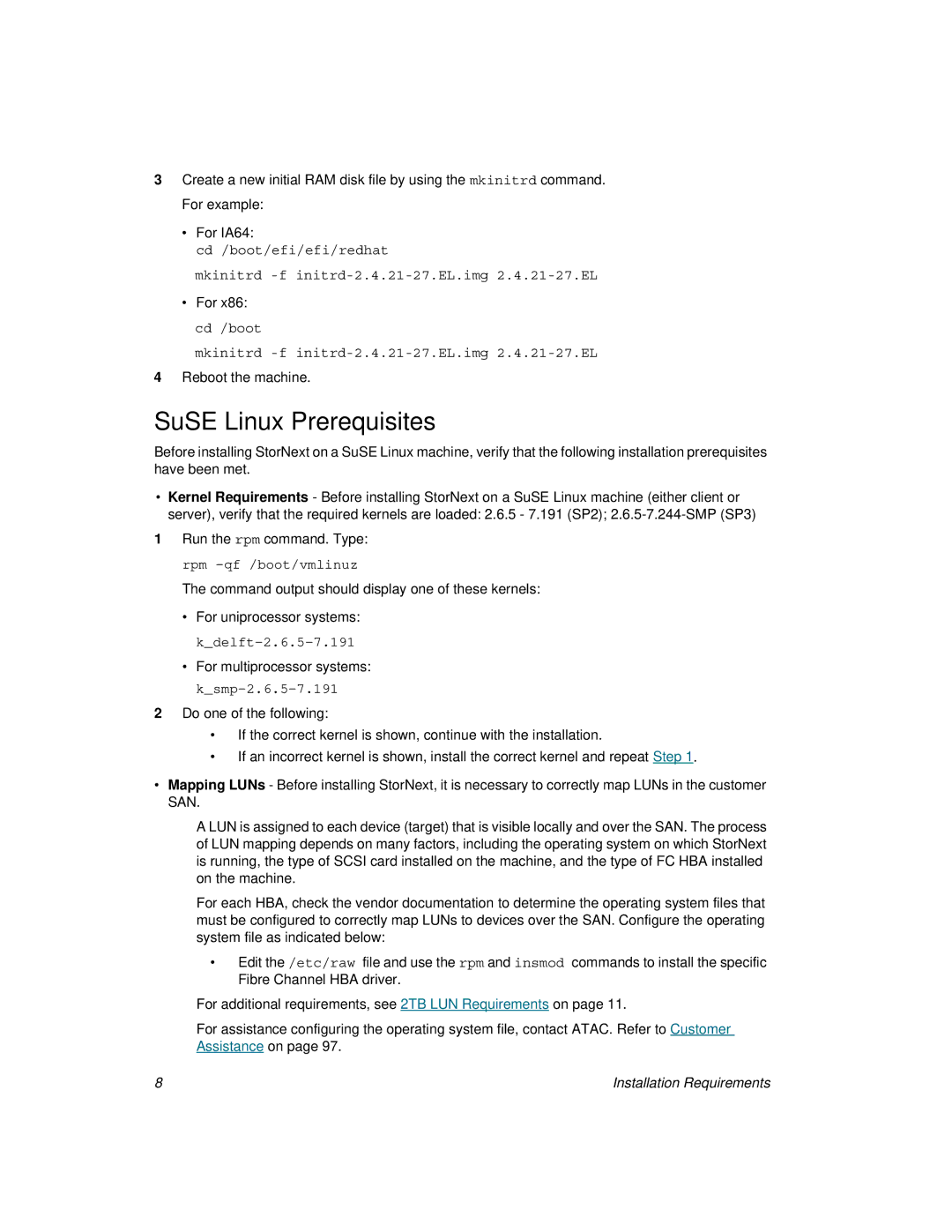 ADIC 2.8 manual SuSE Linux Prerequisites, Mkinitrd -f initrd-2.4.21-27.EL.img 2.4.21-27.EL 