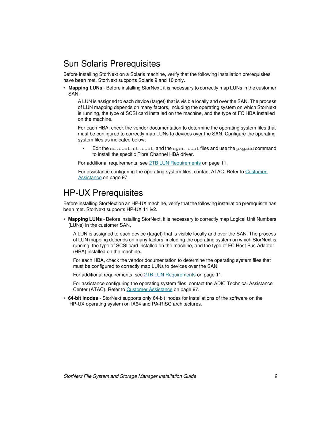 ADIC 2.8 manual Sun Solaris Prerequisites, HP-UX Prerequisites 